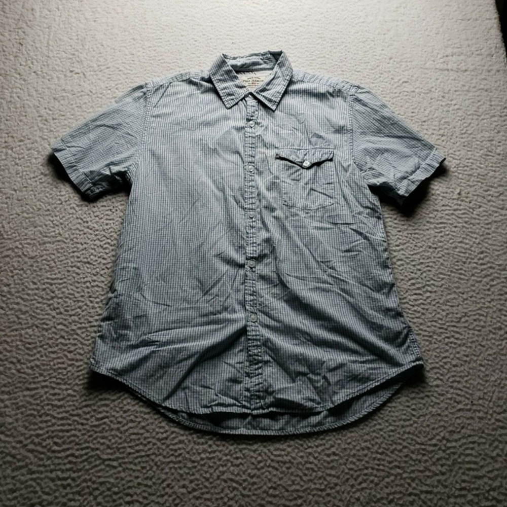 Ralph Lauren Polo Jeans Co Shirt Mens Large Blue Check Short Sleeve Button-Up